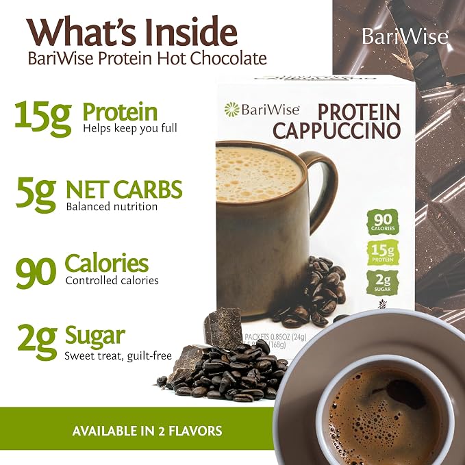 BariWise Protein Hot Drink Cappuccino Mix, Original, Low Sugar, Gluten Free, Keto Friendly & Low Carb (7ct)