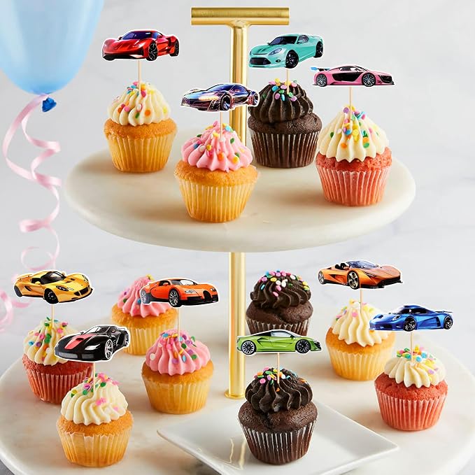 Ercadio 36 Pack Racing Car Cupcake Toppers Realistic Race Cars Cupcake Picks Race Car Cupcake Toppers for Racing Sports Theme Baby Shower Birthday Party Cake Decors Supplies