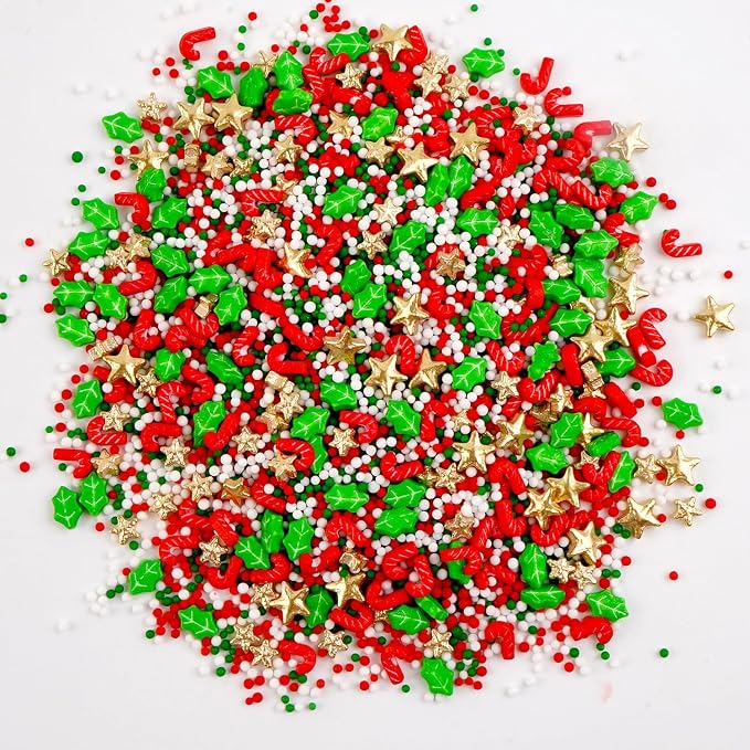 Christmas Sprinkles, Edible Christmas Sugar Sprinkles for Cake Decorating, Cupcake, Cookies, Baking Cake Topper Decorations, Holiday Party Supplies, Cane, Star, Tree, 180g/ 6.35oz