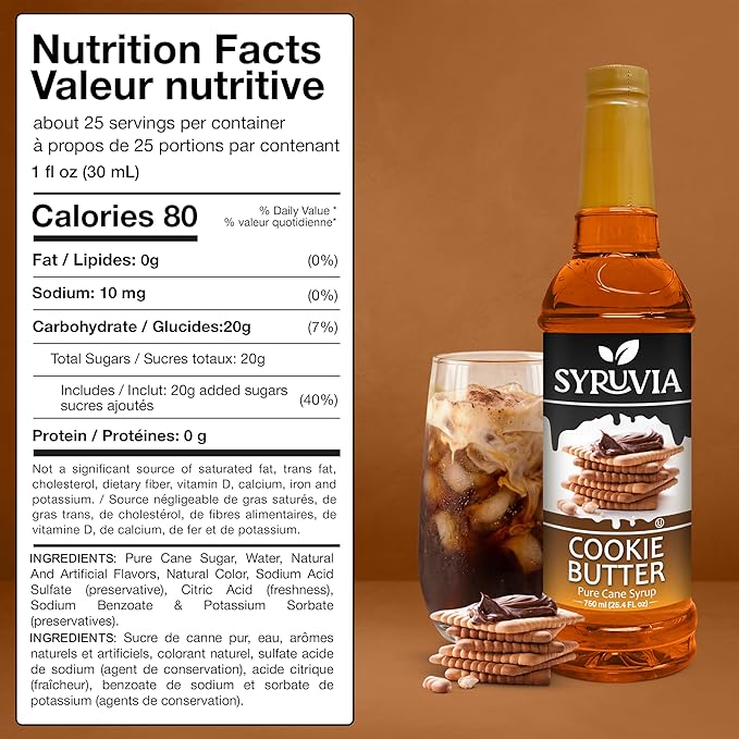 Syruvia Coffee Syrup, Cookie Butter Flavored Syrup for Drinks, Lattes, and Desserts – 25.4 fl oz - with Pump