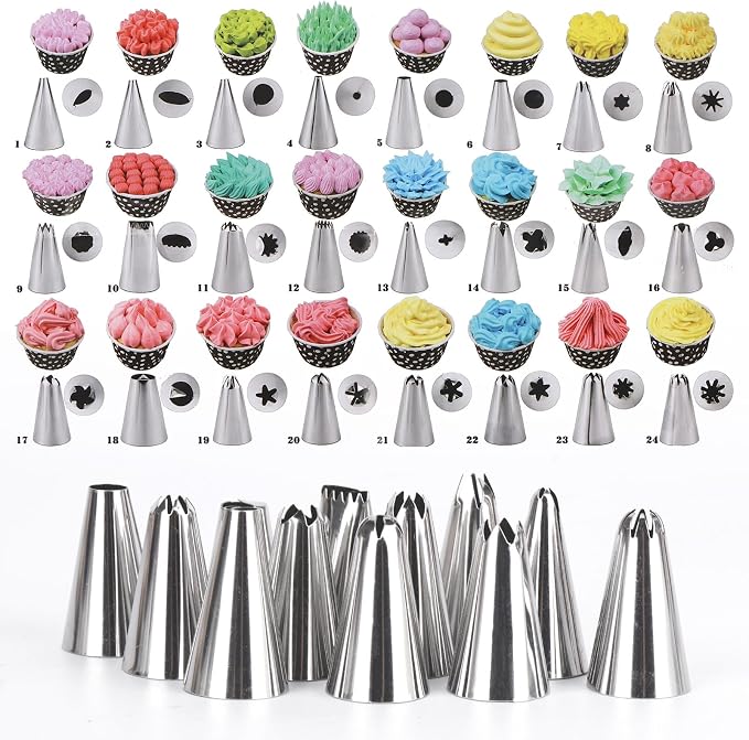 231 Pcs Piping Bags and Tips Set, 12 Inch 200 Piping Bags Disposable Pastry Bag, Cake Decorating Kit with 24 Tips, 3 Scrapers, 3 Couplers