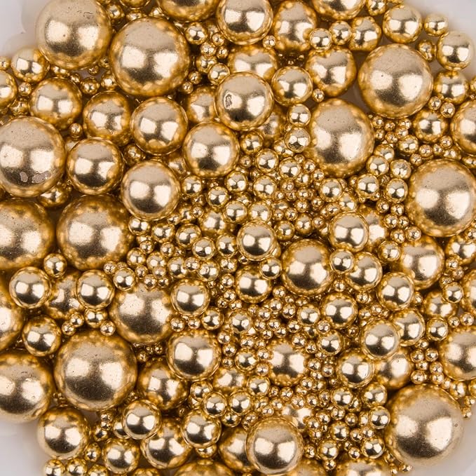 Sprinkles Edible Gold Pearl Sugar Sprinkles Candy 142g/5.01oz Mix Size Gold Pearls Baking Cupcake Toppers Cookie Ice Cream Decorations for Wedding Parties Valentines Day Halloween Christmas
