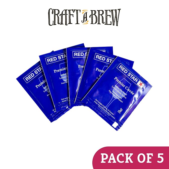 Craft A Brew - Red Star Premier Cuvee Wine Yeast - Fast, Clean, Neutral Dry Wine Yeast - For Reds, Whites & Sparkling Wines - Ingredients for Home Fermenting - Wine Making Supplies - 5 Pack
