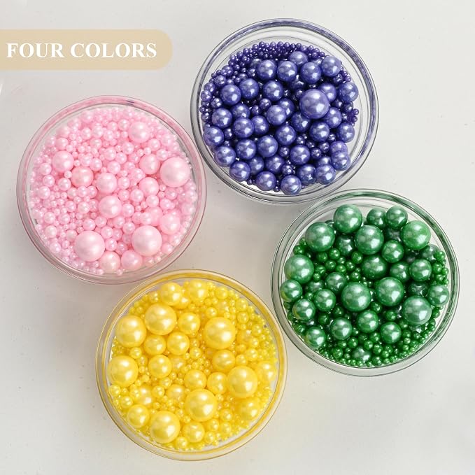 Homankit Edible Pearl Sprinkles for Baking, Purple Yellow Green and Pink Sugar Pearls Cake Decorations for Cupcake Toppers Cookie Decorating Birthday Party Wedding Mardi Gras Christmas Supplies