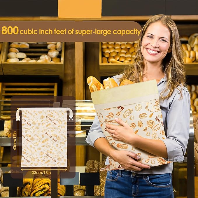 2-Pack pure cotton Reusable Beeswax Bread Bags - Large 17x13 Inch for Sourdough & Homemade Bread Storage | All-Natural Beeswax Preservation, Eco-Friendly Cotton Food Bags - Easy to Clean & Daily Use