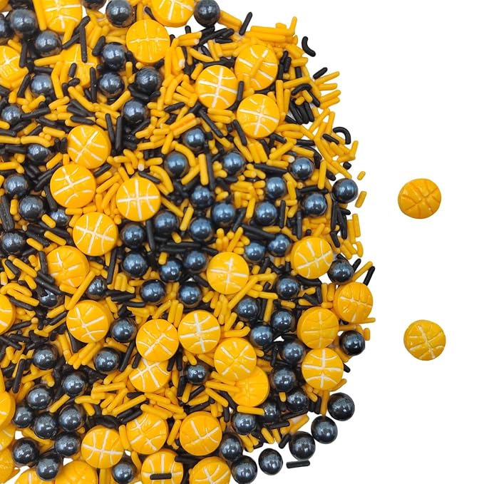 Basketball Sprinkles for Cake Decorating, Edible Sugar Pearl Cake Decorations Black and Orange Jimmies Sprinkles for Cupcake Toppers Baking Cookie Donuts Ice Cream Toppings