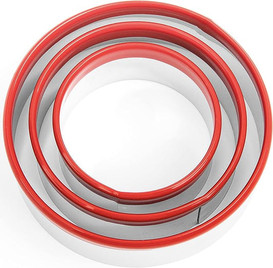 3Pcs Round Cookie Cutters, Biscuit Cutter Set, Circle Cookie Cutters for Baking, 0.4MM Thickness Heavy Duty Food-Grade Stainless Steel, Unique Design with Protective Red Top Rubber