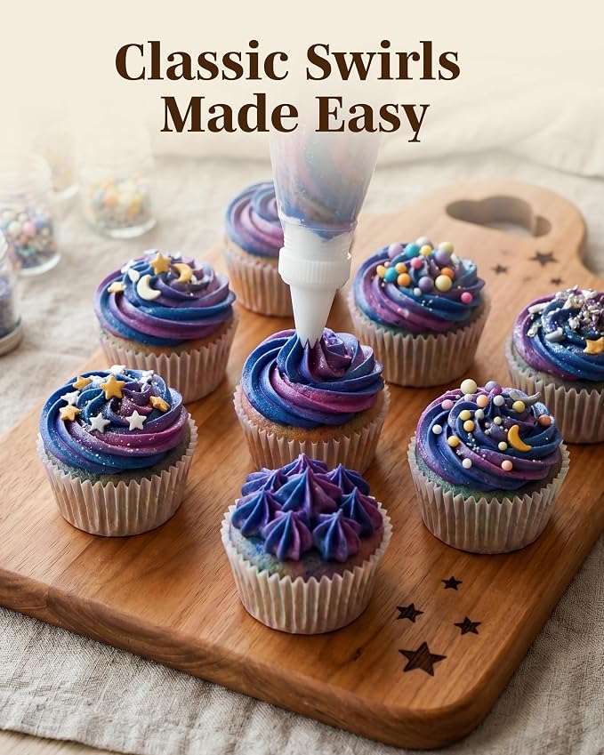 Reusable Plastic Piping Tips Standard Size Star Tip #21 20 Pack with 2 Coupler Star Tip Icing Nozzle for Cake Decoration, Dessert Design Baking Supplies & Piping Bags Base Ø 0.75"Height 1.25"