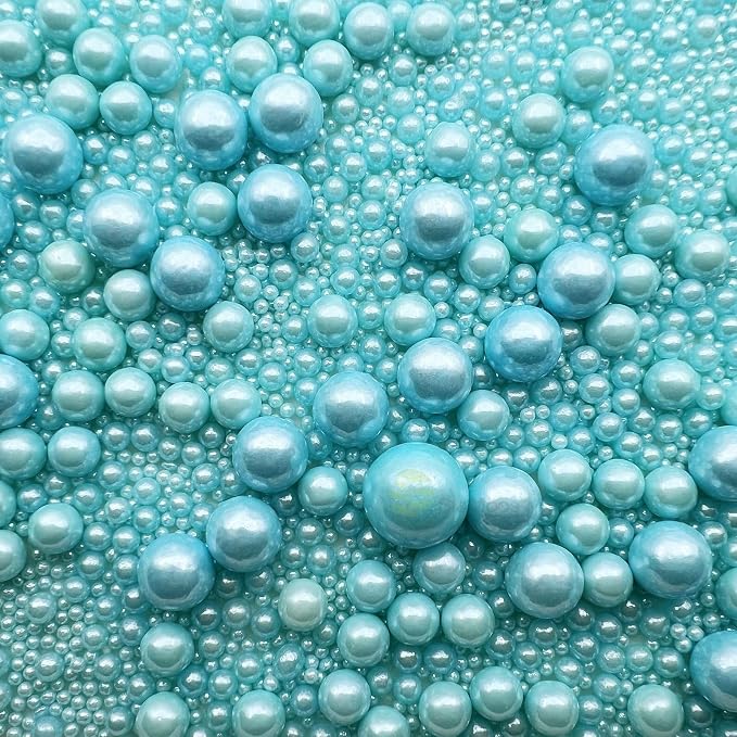SE Si&Moos Baby Blue Edible Pearls Light Blue Pearl Sprinkles for Cake Decorating Edible Cake Sugar Pearls Halloween Christmas Cookie Decorations Edible Baby Shower Cake Decorations for Cakes,Cupcakes Toppers 3.5 OZ with Tweezers