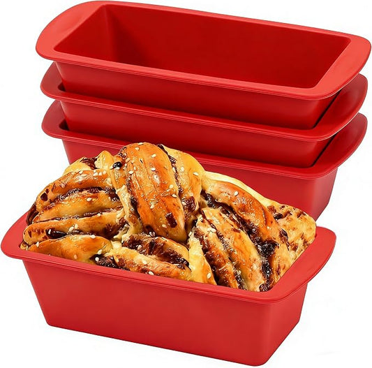 Silicone Bread Loaf Pan, Non-Stick Bread Pans for Baking,Flexible Silicone Baking Molds for Bread, Cake, Meatloaf (4PCS-Red)