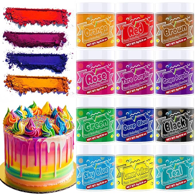 Food Coloring Powder - 12 Vibrant Colors Powered Food Coloring, Food Grade High Concentrated Food Dye for Baking, Cake Decorating, Icing, Cookies, Candy, Slime, 5g/bottle