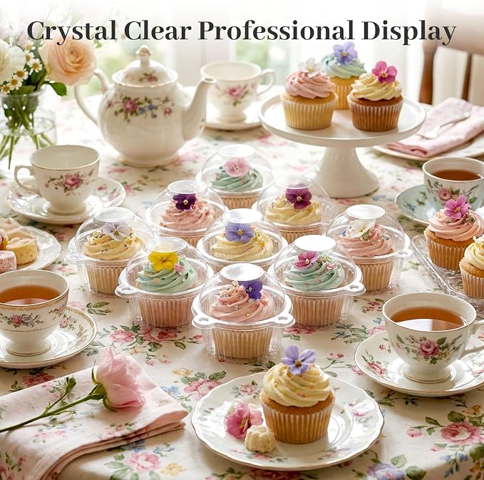 HANSGO 80Pack Individual Cupcake Containers with Lid, 4.3 x 3.2 Inches Plastic Clear Cupcake Holder for Wedding Baby Shower Birthday Party Supply