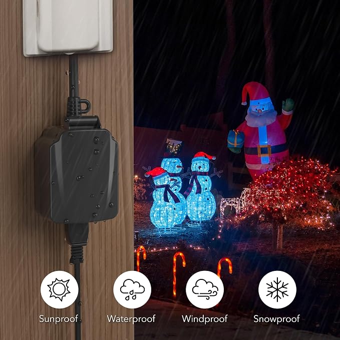 BN-LINK 24 Hour Heavy Duty Mechanical Timer, Outdoor Timer Outlet Waterproof with 30 Minutes Intervals, 1 Grounded Outlets for Christmas Lights Pool Pump,15A 1/2HP, ETL Listed（2 Pack）