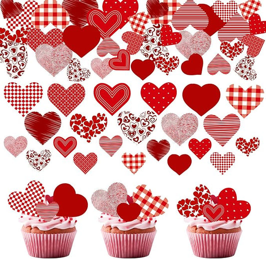 88PCS Edible Valentines Day Heart Cupcake Toppers Red Sweet Love Heart Cupcake Picks Happy Valentine's Day Heart Cake Decor for Valentine's Day Theme Party Decoration Supplies
