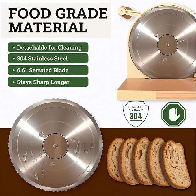 Bread Slicer for Homemade Bread & Sourdough Rounds — Manual Sourdough Slicer, Hand Crank Cutter with Adjustable Thickness, Stainless Steel Blade, Includes Beeswax Bag
