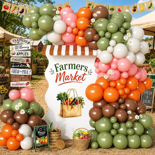 Farmers Market Balloon Arch Garland Kit Sage Green Dusty Pink Brown Orange White Balloons Locally Grown Balloon for Home Grown Baby Shower Bridal Shower Jungle Woodland Birthday Party Decorations