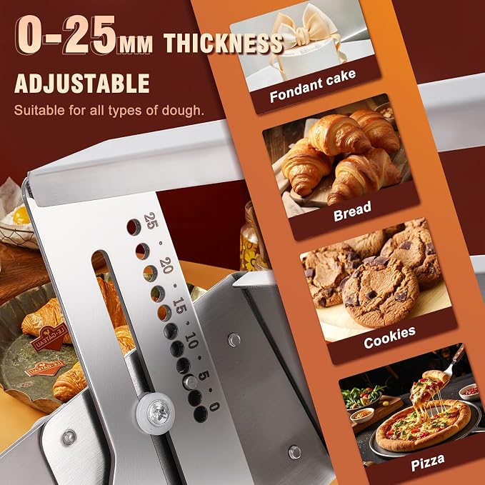 Folding Dough Sheeter 12" Dough Roller Machine Adjustable Thickness Stainless Steel Pastry Sheeter for Pizza, Croissant, Puff Pastry, Fondant and Home Baking