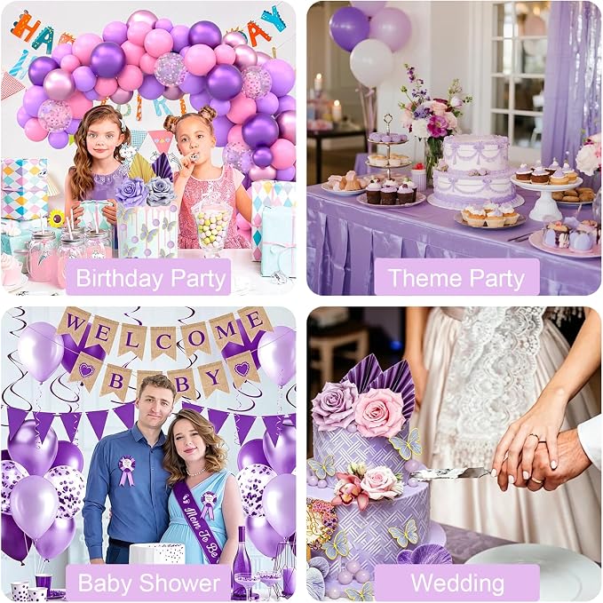 27 PCS Flower Cake Decorations Purple Cake Decorations Boho Butterfly Cake Toppers with Rose Artifical Flowers Palm Leaves Balls Happy Birthday Cake Topper for Birthday Party Wedding Baby Shower