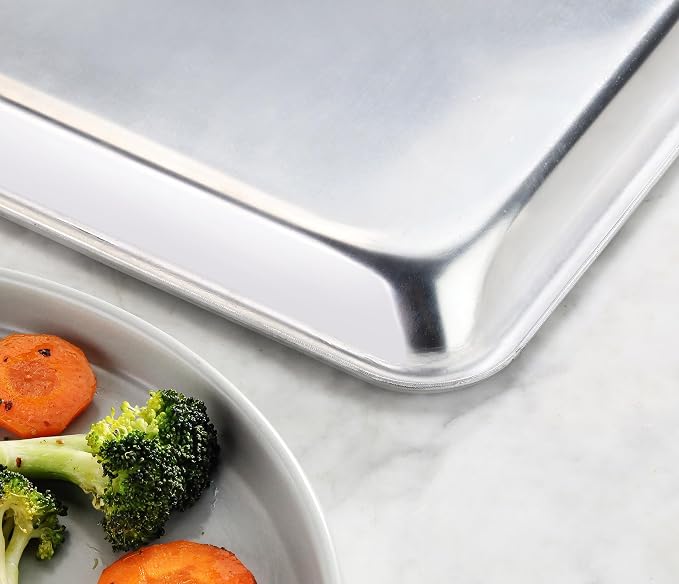 New Star Foodservice 36688 Commercial-Grade 12-Gauge Aluminum Open Bead Sheet Pan/Bun Pan, 18" L x 26" W x 1" H (Full Size) | Measure Oven (Recommended)