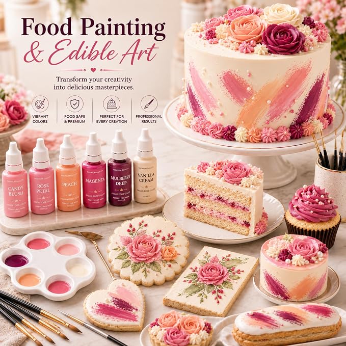 Confect Valentine Water Color Food Coloring Set – Highly Pigmented Oil Based Food Colors for Cakes, Buttercream, Drinks, Popsicles & Baking – 6 Pack × 10mL