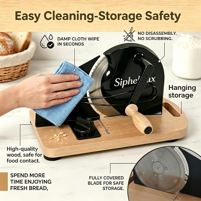 Manual Adjustable Sourdough Bread Slicer for Homemade Bread | Homemade bread and sourdough rounds, hand crank control, wall-mount storage, 0-0.8 in slices, no assembly, 420U6 blade