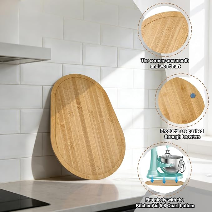 Mixer Slider Mat for KitchenAid 5-8 Qt Bowl Lift Stand Mixers, Bamboo Moving Tray Storage Organizer for Kitchen Countertop Accessories and Attachments (Bamboo, 5-8 Qt)