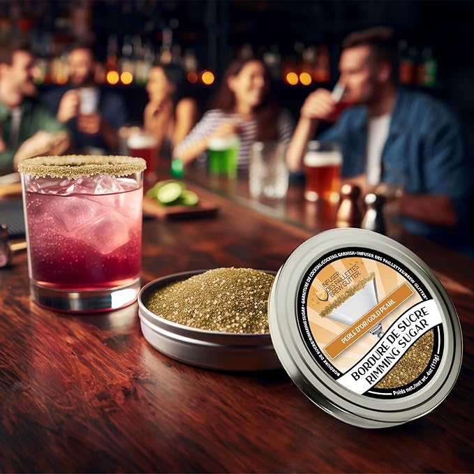 Brew Glitter - Gold Rimming Sugar (4oz, 1x Bar Tin) Cocktail Garnish for Mixed Drinks & Refreshments