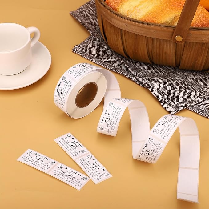 500pcs Cottage Food Law Labels Stickers, 1.97x0.98 Inch/5 x 2.5 cm Adhesive Bakery Food Allergy Labels Inspection Contains Nuts Allergen Ingredient Stickers for Home Baking Homemade Baked Goods