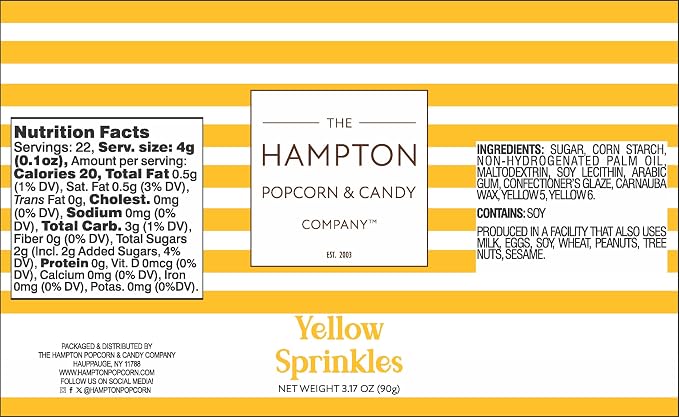 Yellow Sprinkles Jimmies 3.17 oz, Sprinkles For Cake Decorating, Cake Sprinkles, Sprinkles For Baking, Ice Cream & More, The Hampton Candy Company