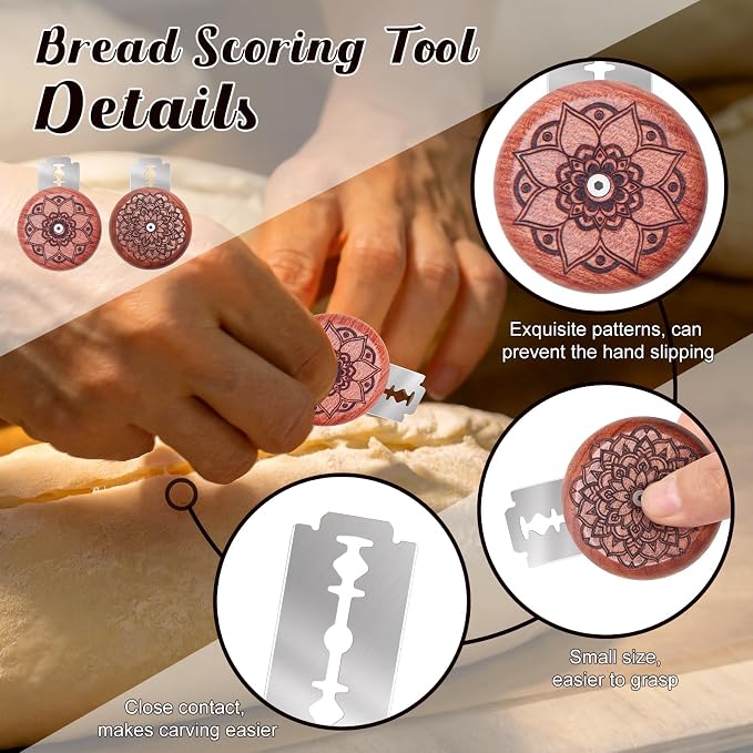 Windspeed 2+20 Pcs Wooden Bread Scoring Tool, Best Bread Lame Cutter for Sourdough, Fancy Bread Lame, Dough Scoring Tool with 10 Razor Blades and Felt Pouch