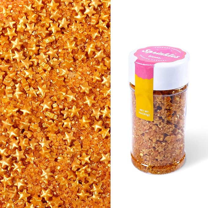 Gold Sprinkles for Cakes Decorating, Star Sprinkles Mix for Cupcake and Cake Toppers Edible Gold Stars Cake Decorations, Dessert Decoration
