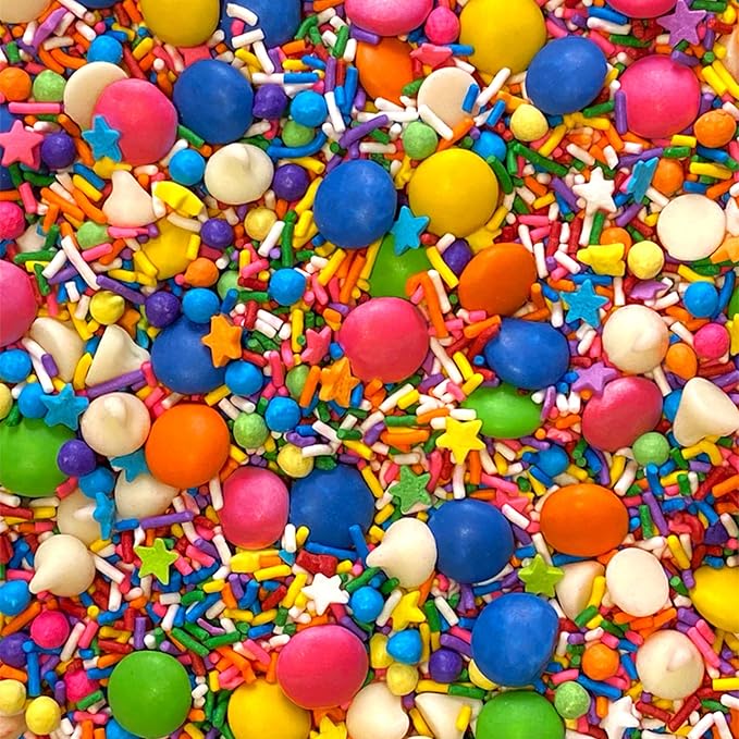 Fancy Sprinkles Rainbow Baking Confetti | Crunchy Jimmies, Chocolate Gems, Candy-Coated Morsels & Star Confetti | Cookie Mix-In & Cake Batter | Birthday & Rainbow Party | 8 oz (2 Pack)