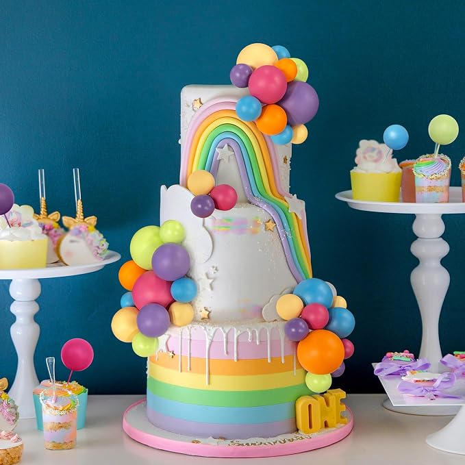 56 PCS Ball Cake Picks Colorful Ball Shaped Cake Topper Pearl Balls Cupcake Cake Insert Topper for Birthday Party Wedding Decoration Supplies Color Series Six Colors
