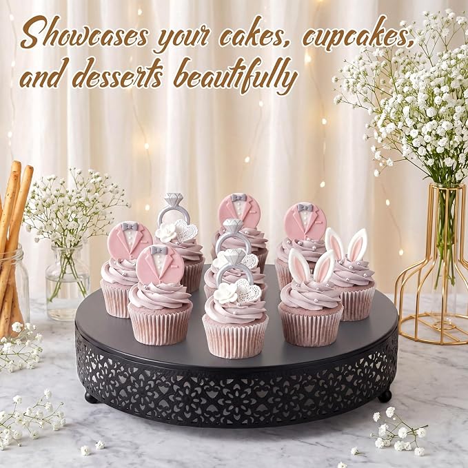 Wenqik Cake Stand 12 Inch Round Metal Cupcake Dessert Wedding Cake Stand Cookies Display Holder Fruit Serving Tray for Table Wedding Birthday Anniversary Party, Black