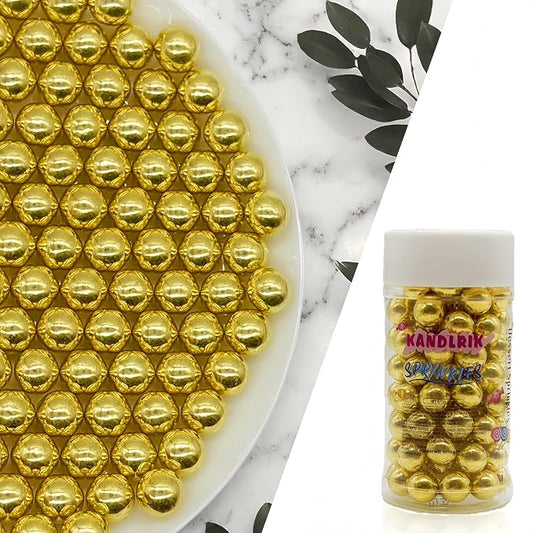 10mm Edible Super Gold Pearl Sugar Sprinkles Candy Mini Pearls Cake Decorations Cupcake Toppers Cookie Decorating Perfect for Wedding Party Valentine Halloween Christmas Supplies 3OZ