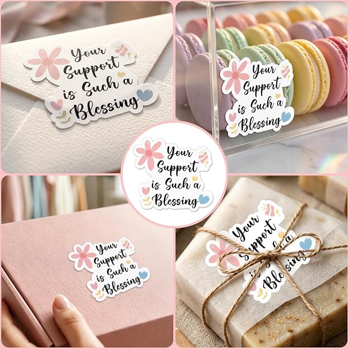 120 Pack Thank You Stickers for Small Business, Your Support is Such a Blessing Labels for Bakery Boxes, Mailers, Gift Bags & Handmade Packaging, 1.7 Inch