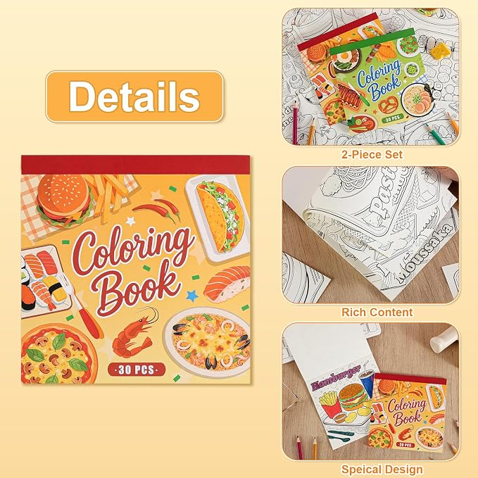 2 PCS World Food Coloring Book for Adults Relaxation and Teens Stress Relief, 60 Pages Spiral Coloring Book for Women,Mindfulness Stress-Free Patterns for Adult to Relax Relieve Anxiety Gifts