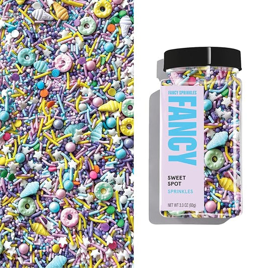 Fancy Sprinkles Sweet Spot Sprinkles | Donut & Ice Cream Shaped Candy Sprinkle Mix | Pastel Rainbow | Cake, Cupcake & Cookie Decorating | Kids Birthday & Summer | 1 Pack (0.5c)
