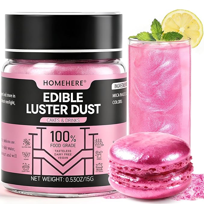 HomeHere Edible Luster Dust Food-Grade Glimmer Powder Glitter for Cake Decorating 15g, Edible Sprinkle Glitter for Cocktails Drinks Baking Candy Dessert Chocolate Vegan Tasteless