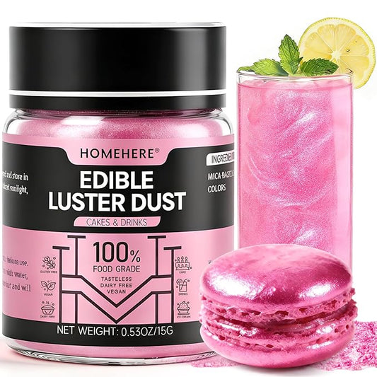 HomeHere Edible Luster Dust Food-Grade Glimmer Powder Glitter for Cake Decorating 15g, Edible Sprinkle Glitter for Cocktails Drinks Baking Candy Dessert Chocolate Vegan Tasteless