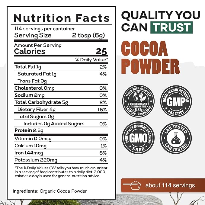 Raw Organic Cacao Powder, Handcrafted, Single-Origin, Fair Trade, Non-Alkalized Cocoa from Peru (24 ounce)