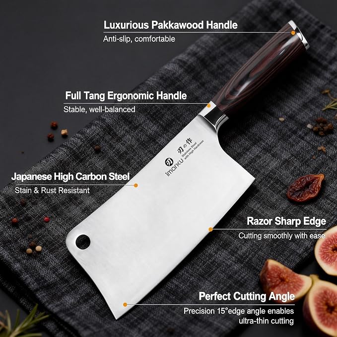 imarku Cleaver Knife 7 Inch Meat Cleaver, Japanese High Carbon Stainless Steel Butcher Knife with Ergonomic Handle, Ultra Sharp Chopping Knife, Kitchen Gadgets for Home/Restaurant, Dads Gifts