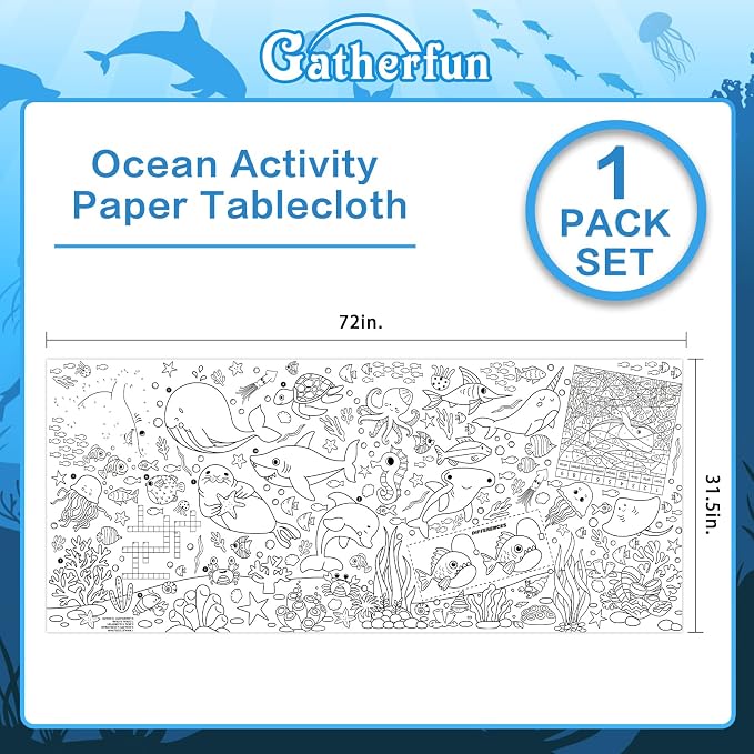 Gatherfun Under The Sea Party Giant Coloring Poster - 31.5x 72 Inches - Versatile Classroom Wall Décor & Birthday Activity - Sea Animal Poster or Table Cover for School Parties and Special Events