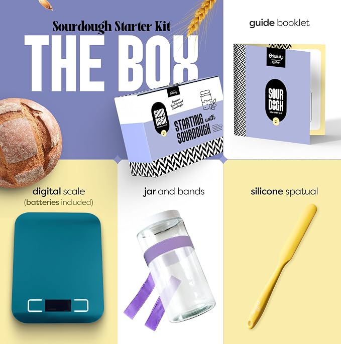 Baketivity Sourdough Starter Kit for Beginners with Jar & Feeding Tracker – Complete Sourdough Bread Making Kit, Glass Starter Jar, Tools & Guide, Family-Friendly Baking & Fermentation Kit