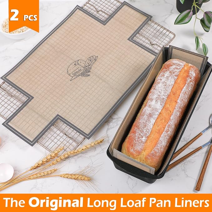 Webake Large Silicone Loaf Pan Liner for 13" x 5" Long Baking Bread, Reusable, Nonstick European-Grade Silicone, Set of 2