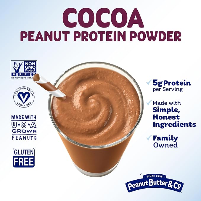 Peanut Butter & Co. Cocoa Peanut Butter Powder, Chocolate Peanut Protein Powder, Low Fat Peanut Butter Powder, Non-GMO, Gluten Free, Vegan, 6.5 oz Jars (Pack of 2)