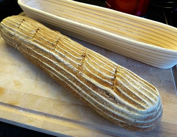 15 inches Baguette Banneton Bread Proofing Basket and Linen Liner Set 2 Pack, Sourdough Proofing Basket Round Proofing Bowls Handmade Rattan Baskets Perfect for Professional & Home Bread Baking