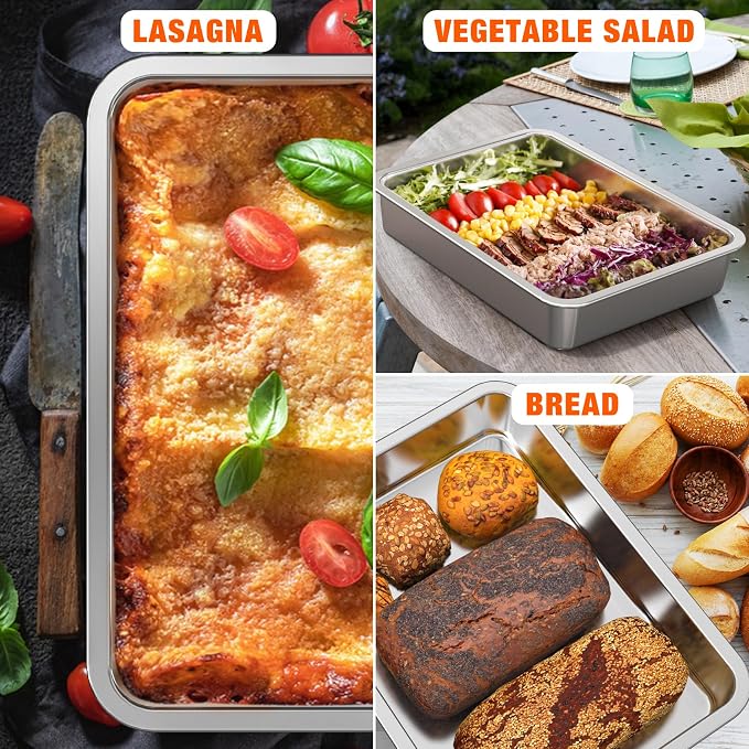 onlyfire Stainless Steel Baking Pan, Rectangular Cake Pan Cookie Sheet Pan Barbeque Grill Pan for Baking Breads, Grilling Chicken, Vegetables, Dishwasher Safe,15.5’’×11.6’’×2.7"