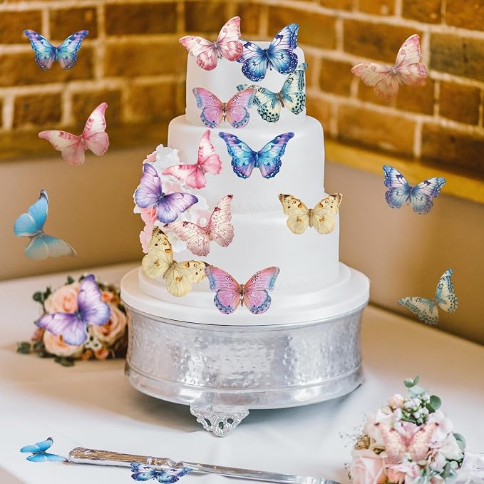 72PCS Edible Butterfly Cupcake Toppers Wafer Paper 3D Butterflies Cake Picks Mixed Color Cake Decorations for Spring Theme Baby Shower Wedding Kids Birthday Party Cake Decor Supplies