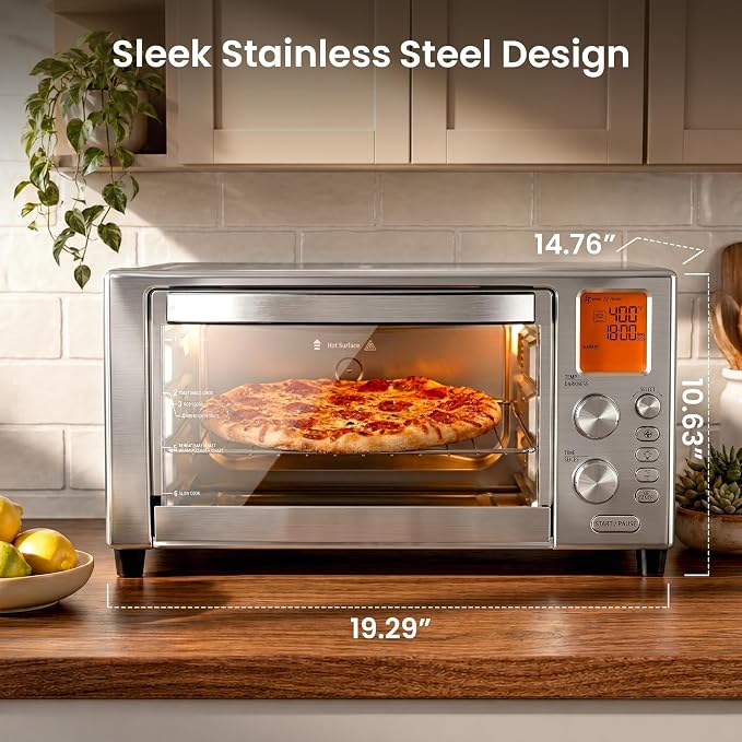 Kismile 12-in-1 Air Fryer Toaster Oven Combo, 23QT Convection Oven Countertop, 120-450℉, 360° Turbo Convection, Toast, Bake & Broil, Rotisserie for Chicken, Full Accessories, Stainless Steel